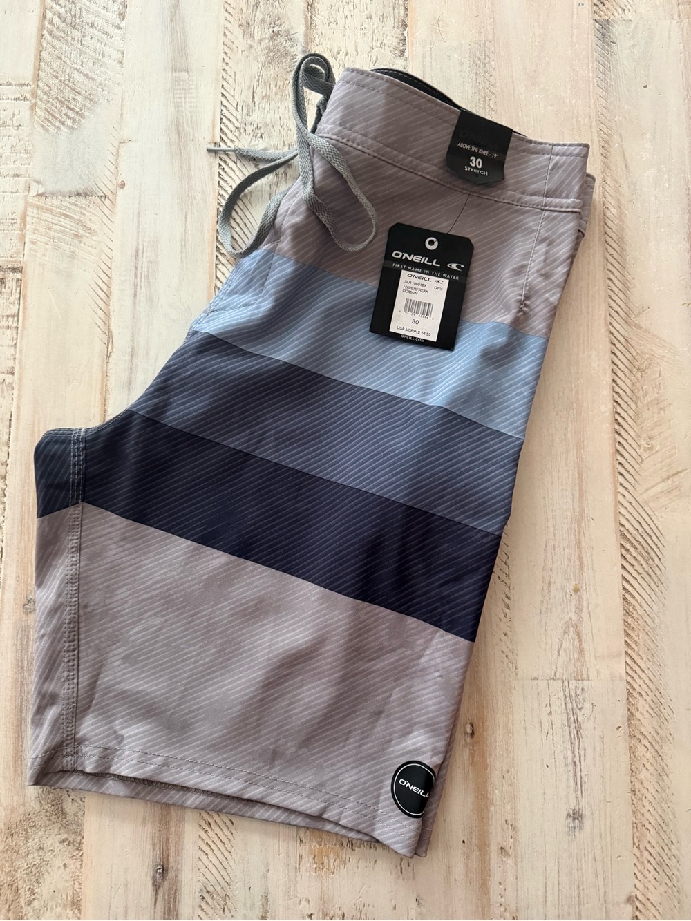O'Neill Men’s Gray, Light Blue & Navy Striped Board Shorts